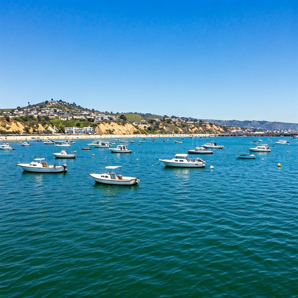 Dana Point Harbor with boats and coastal cliffs