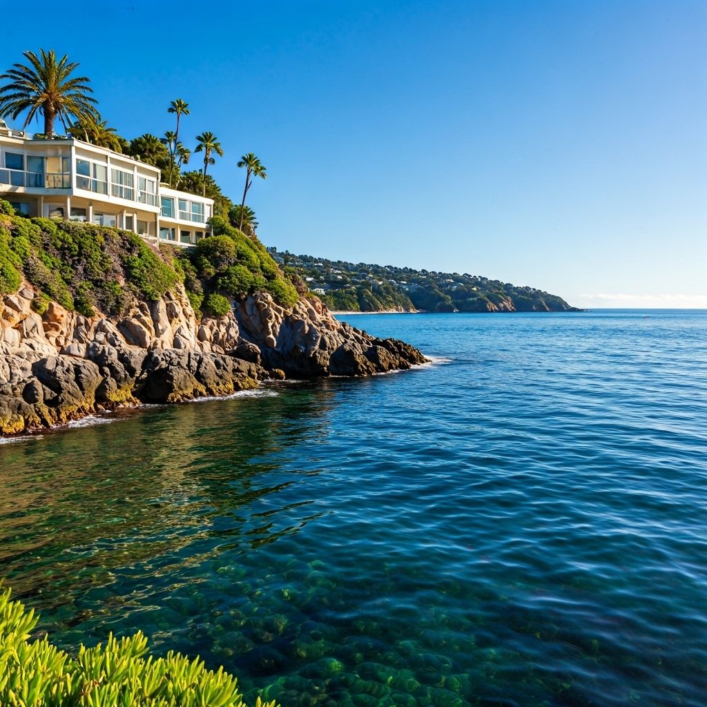 Laguna Beach coastal cliffs with galleries and ocean view